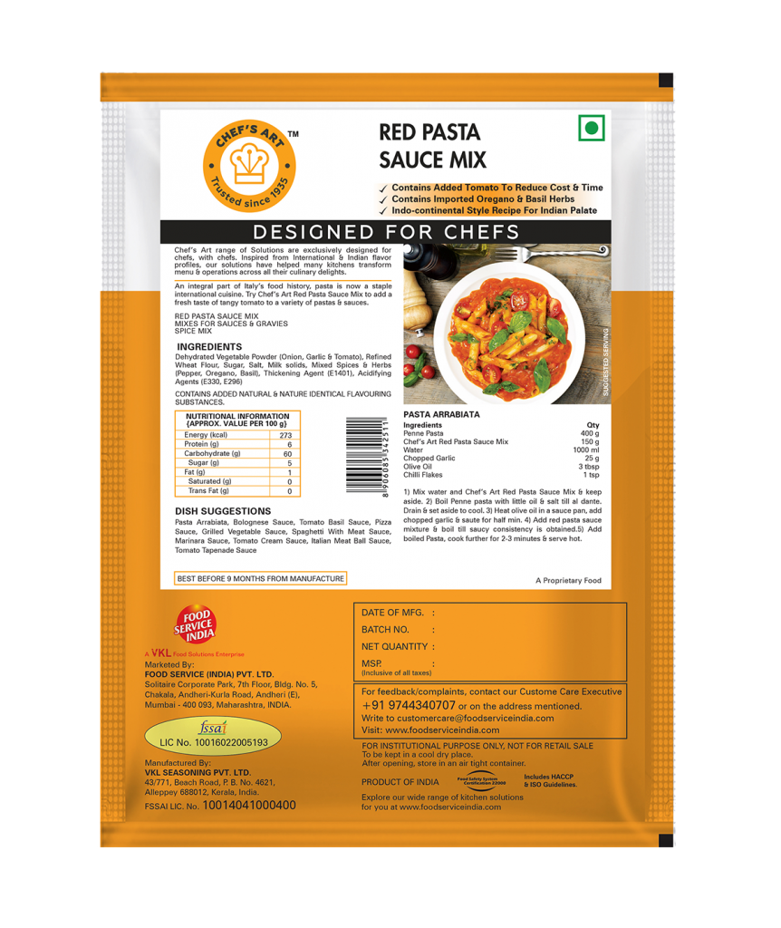 Buy Chef’s Art Red Pasta Sauce Mix Online| 500gm | FSIPL